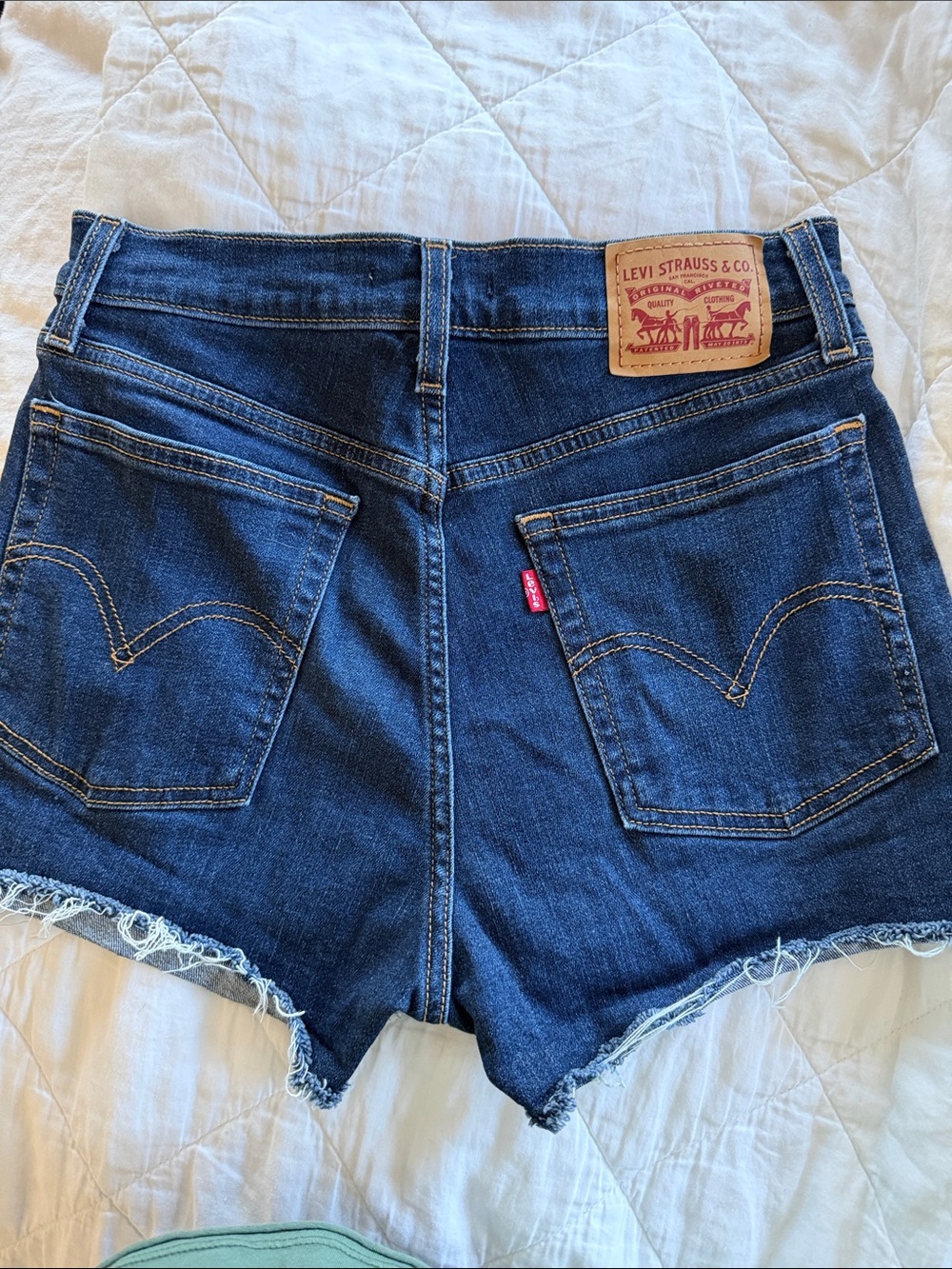 Levi's Dark Blue Denim Cutoff Shorts with Frayed Hem